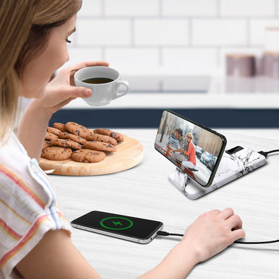 View Wireless Charging 10,000mAh Backup Battery - WHITE MARBLE