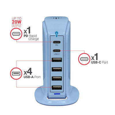 PowerUp PD Power Tower Multi Port Charging Station - SOFT BLUE