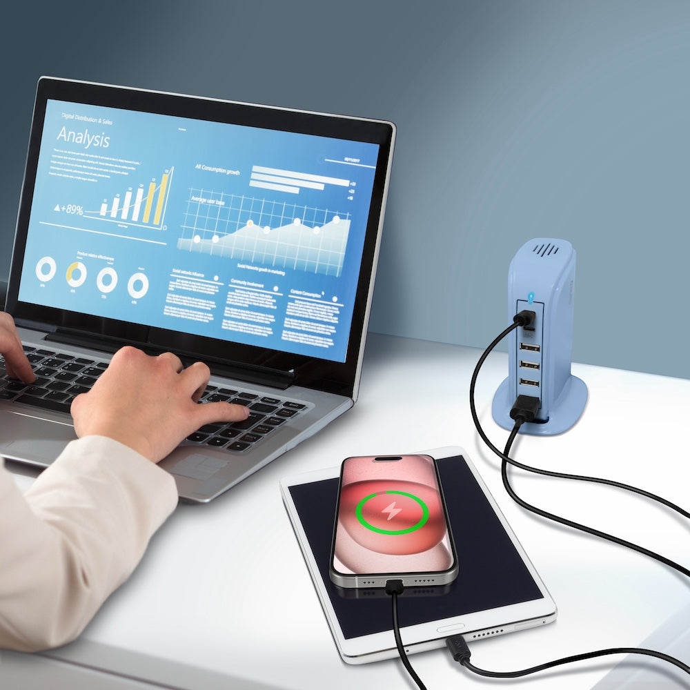 PowerUp PD Power Tower Multi Port Charging Station - SOFT BLUE