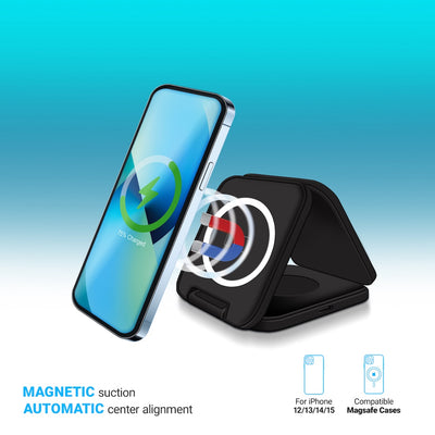 PowerUp Trinity 3 in 1 Wireless Charging Station for iPhone AirPods & iWatch - BLACK
