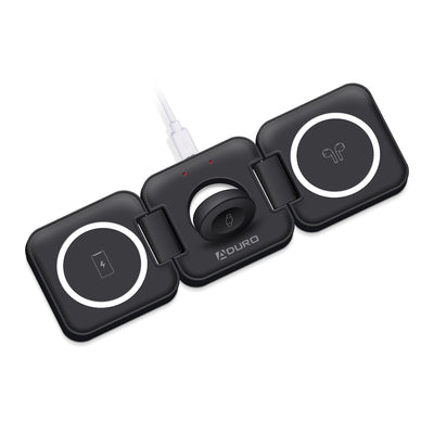 PowerUp Trinity 3 in 1 Wireless Charging Station for iPhone AirPods & iWatch - BLACK