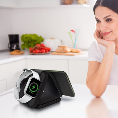 PowerUp Trinity 3 in 1 Wireless Charging Station for iPhone AirPods & iWatch - BLACK
