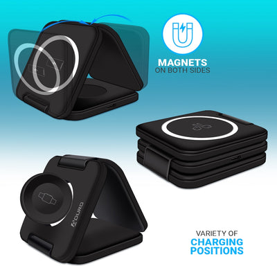 PowerUp Trinity 3 in 1 Wireless Charging Station for iPhone AirPods & iWatch - BLACK