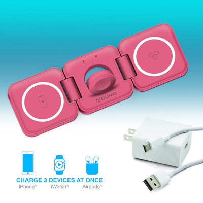 PowerUp Trinity 3 in 1 Wireless Charging Station for iPhone AirPods & iWatch - PINK