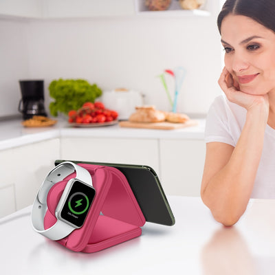 PowerUp Trinity 3 in 1 Wireless Charging Station for iPhone AirPods & iWatch - PINK