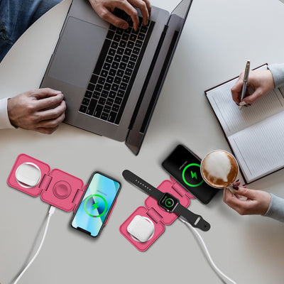 PowerUp Trinity 3 in 1 Wireless Charging Station for iPhone AirPods & iWatch - PINK