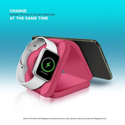 PowerUp Trinity 3 in 1 Wireless Charging Station for iPhone AirPods & iWatch - PINK