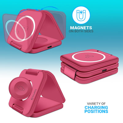 PowerUp Trinity 3 in 1 Wireless Charging Station for iPhone AirPods & iWatch - PINK