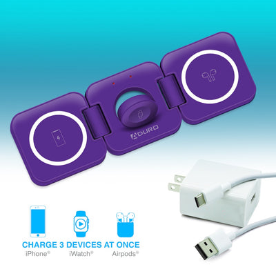 PowerUp Trinity 3 in 1 Wireless Charging Station for iPhone AirPods & iWatch - PURPLE