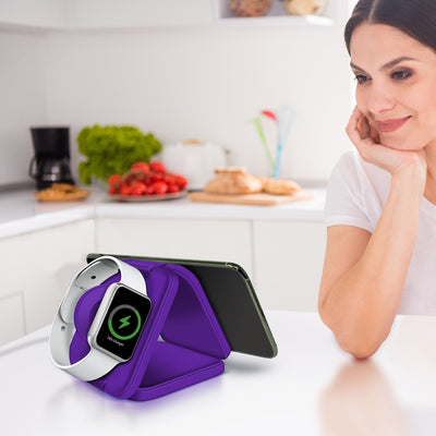 PowerUp Trinity 3 in 1 Wireless Charging Station for iPhone AirPods & iWatch - PURPLE