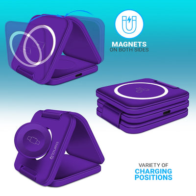 PowerUp Trinity 3 in 1 Wireless Charging Station for iPhone AirPods & iWatch - PURPLE