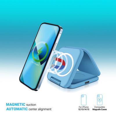 PowerUp Trinity 3 in 1 Wireless Charging Station for iPhone AirPods & iWatch - BLUE