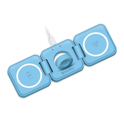 PowerUp Trinity 3 in 1 Wireless Charging Station for iPhone AirPods & iWatch - BLUE