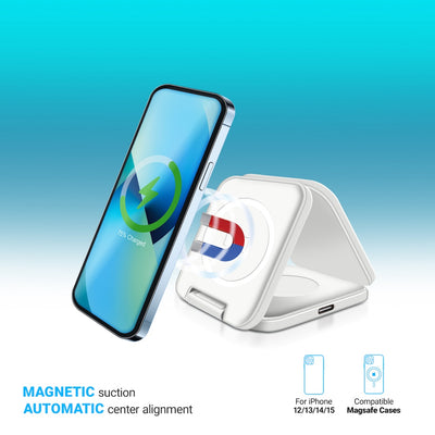 PowerUp Trinity 3 in 1 Wireless Charging Station for iPhone AirPods & iWatch - WHITE