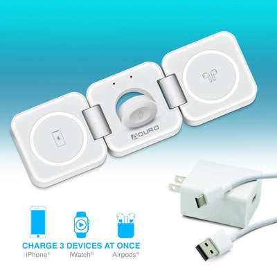 PowerUp Trinity 3 in 1 Wireless Charging Station for iPhone AirPods & iWatch - WHITE