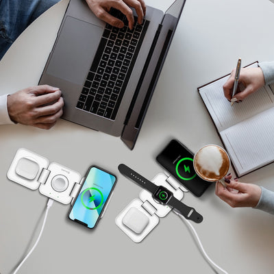PowerUp Trinity 3 in 1 Wireless Charging Station for iPhone AirPods & iWatch - WHITE