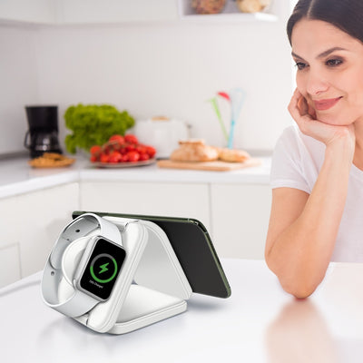 PowerUp Trinity 3 in 1 Wireless Charging Station for iPhone AirPods & iWatch - WHITE