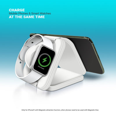 PowerUp Trinity 3 in 1 Wireless Charging Station for iPhone AirPods & iWatch - WHITE