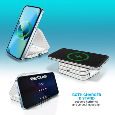PowerUp Trinity 3 in 1 Wireless Charging Station for iPhone AirPods & iWatch - WHITE