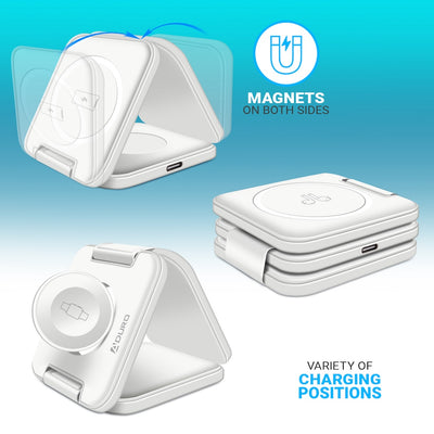 PowerUp Trinity 3 in 1 Wireless Charging Station for iPhone AirPods & iWatch - WHITE