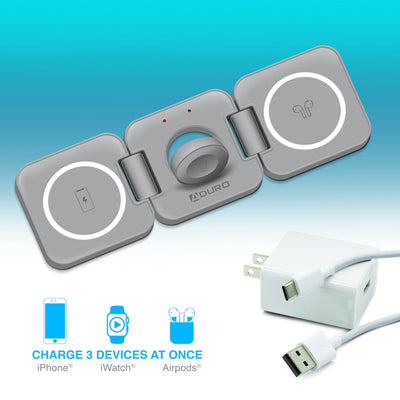 PowerUp Trinity 3 in 1 Wireless Charging Station for iPhone AirPods & iWatch - GRAY