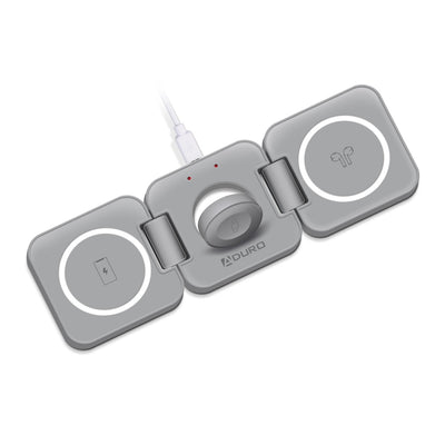 PowerUp Trinity 3 in 1 Wireless Charging Station for iPhone AirPods & iWatch - GRAY