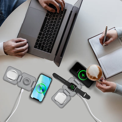 PowerUp Trinity 3 in 1 Wireless Charging Station for iPhone AirPods & iWatch - GRAY