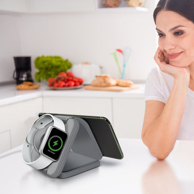 PowerUp Trinity 3 in 1 Wireless Charging Station for iPhone AirPods & iWatch - GRAY