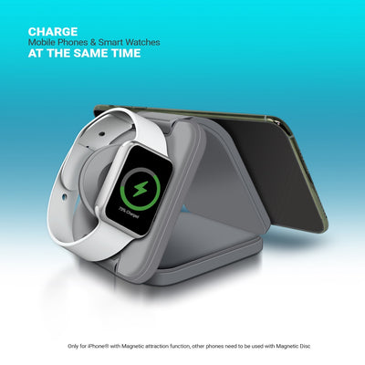PowerUp Trinity 3 in 1 Wireless Charging Station for iPhone AirPods & iWatch - GRAY