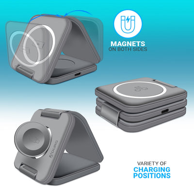 PowerUp Trinity 3 in 1 Wireless Charging Station for iPhone AirPods & iWatch - GRAY