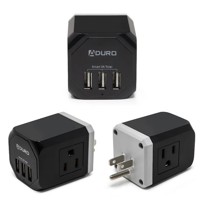 PowerUp Squared 3 Outlet & 3 USB Charging Station - BLACK