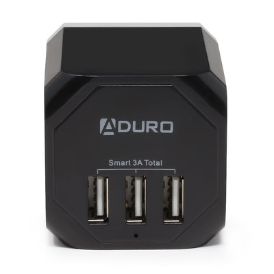 PowerUp Squared 3 Outlet & 3 USB Charging Station - BLACK