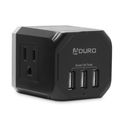 PowerUp Squared 3 Outlet & 3 USB Charging Station - BLACK