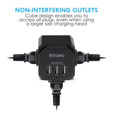 PowerUp Squared 3 Outlet & 3 USB Charging Station - BLACK