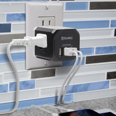 PowerUp Squared 3 Outlet & 3 USB Charging Station - BLACK