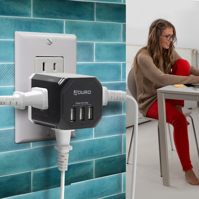 PowerUp Squared 3 Outlet & 3 USB Charging Station - BLACK