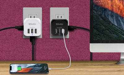 PowerUp Squared 3 Outlet & 3 USB Charging Station - WHITE