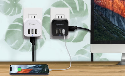 PowerUp Squared 3 Outlet & 3 USB Charging Station - WHITE