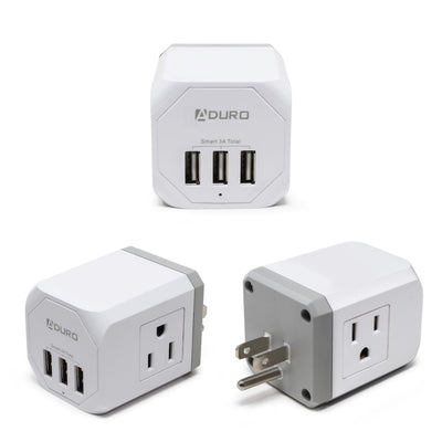 PowerUp Squared 3 Outlet & 3 USB Charging Station - WHITE
