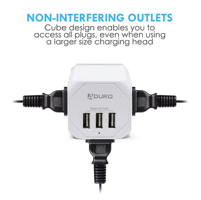 PowerUp Squared 3 Outlet & 3 USB Charging Station - WHITE