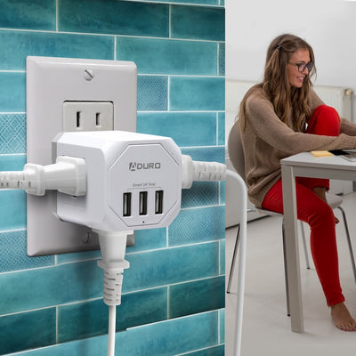 PowerUp Squared 3 Outlet & 3 USB Charging Station - WHITE