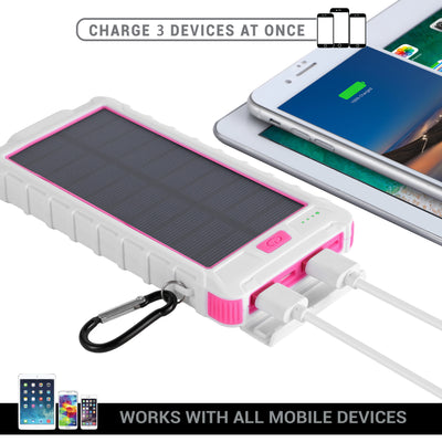 Solar 10,000mAh Dual USB Backup Battery - Pink