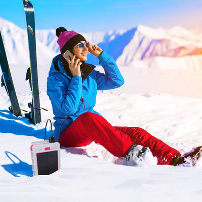Solar 10,000mAh Dual USB Backup Battery - Pink