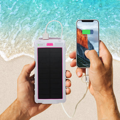 Solar 10,000mAh Dual USB Backup Battery - Pink