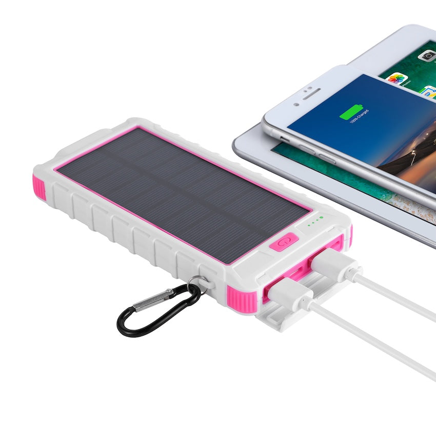 Solar 10,000mAh Dual USB Backup Battery - Pink