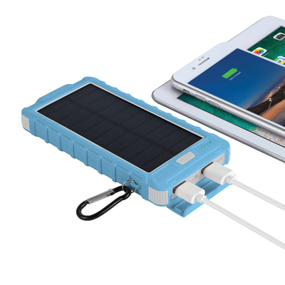 Solar 10,000mAh Dual USB Backup Battery - Blue