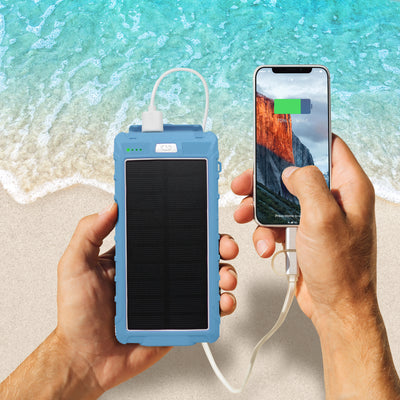 Solar 10,000mAh Dual USB Backup Battery - Blue