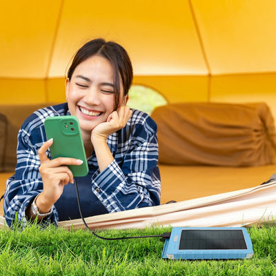 Solar 10,000mAh Dual USB Backup Battery - Blue