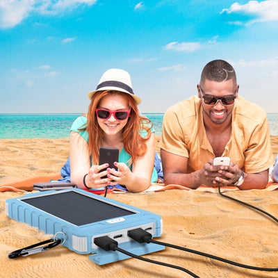 Solar 10,000mAh Dual USB Backup Battery - Blue