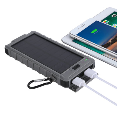 Solar 10,000mAh Dual USB Backup Battery - Grey